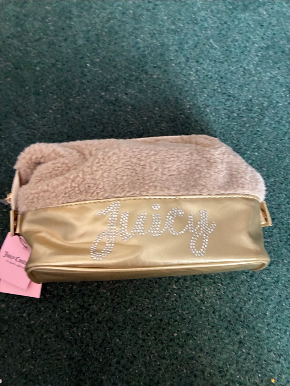 Juicy Couture Gold Cosmetic Bag with Beige Shearling Trim